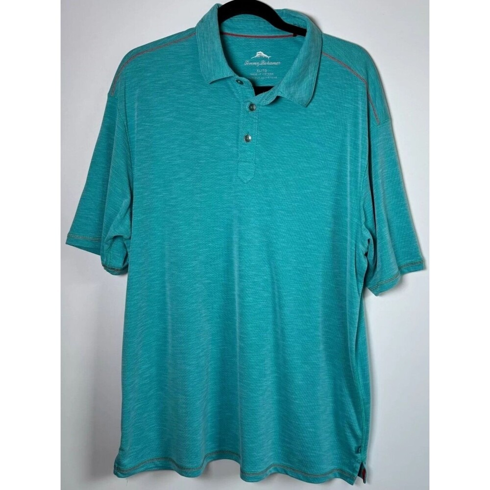 Tommy Bahama Emfielder Polo Shirt XL Teal Blue Tencel Blend T211291 Mens